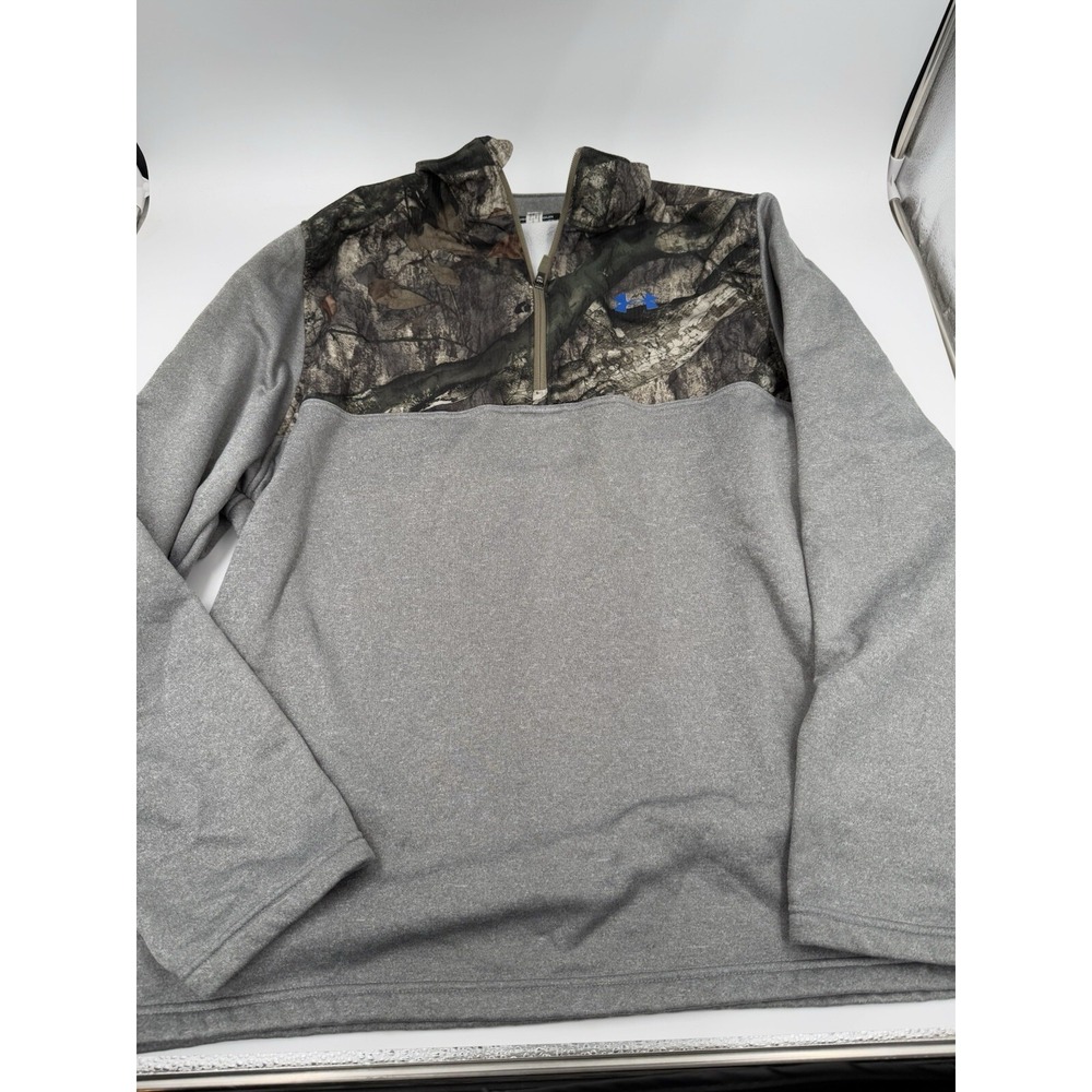 Under Armour Sweatshirt Mens 2 XL Grey Camo Mossy Oak 1/4 Zip Jacket Pullover